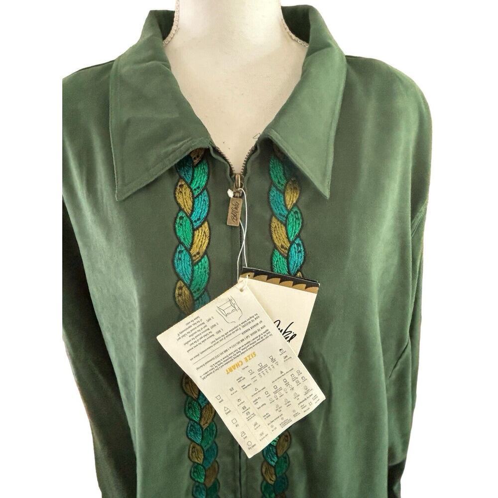 BOB MACKIE Stretch Moleskin Tassel Embroidered Zipper Jacket 3X Green NWT - Picture 5 of 9